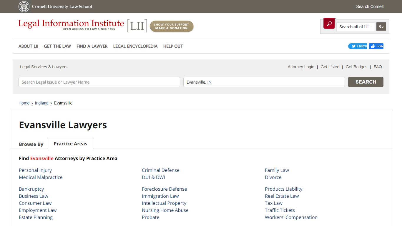 Evansville Attorneys - LII Indiana Attorney Directory - Cornell University